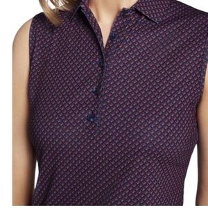 Peter Millar Blue Deco Star Golf Polo Shirt Harbour Town UPF 50+ Size Large